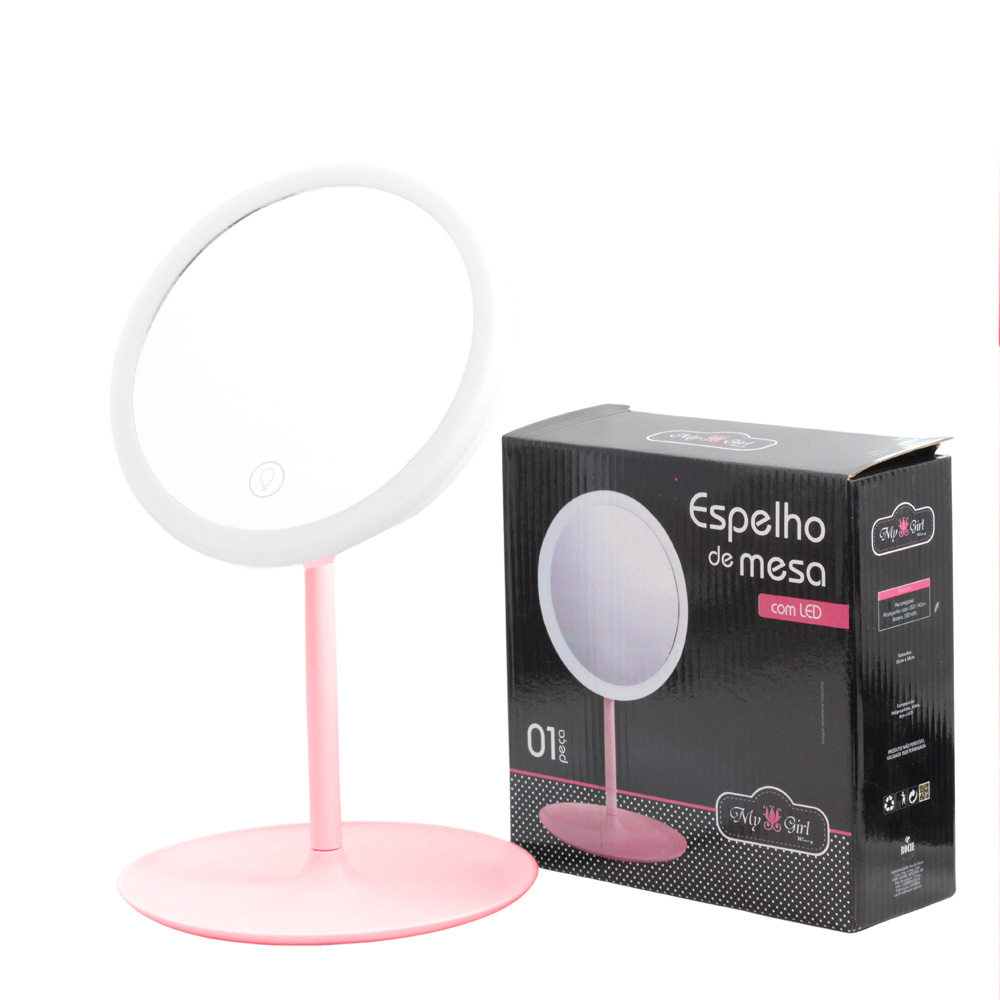 ESPELHO MESA LED TOUCH USB 18X31X18 ROSA - Imagem 2