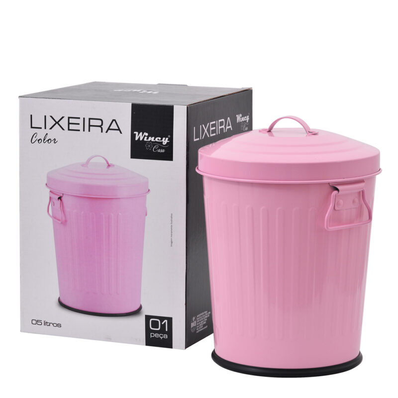 LIXEIRA C/ALCAS COLOR 5L ROSA METAL - Imagem 2