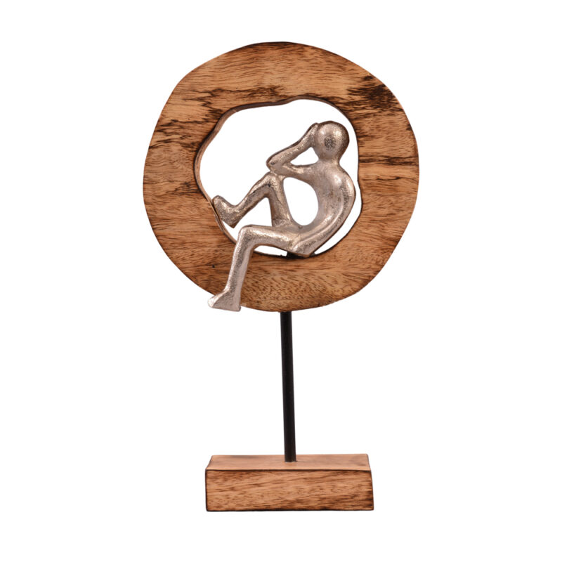 ESCULTURA  MOON  MADEIRA/PRATA 16X28.5X6CM MAD/ALUMINIO