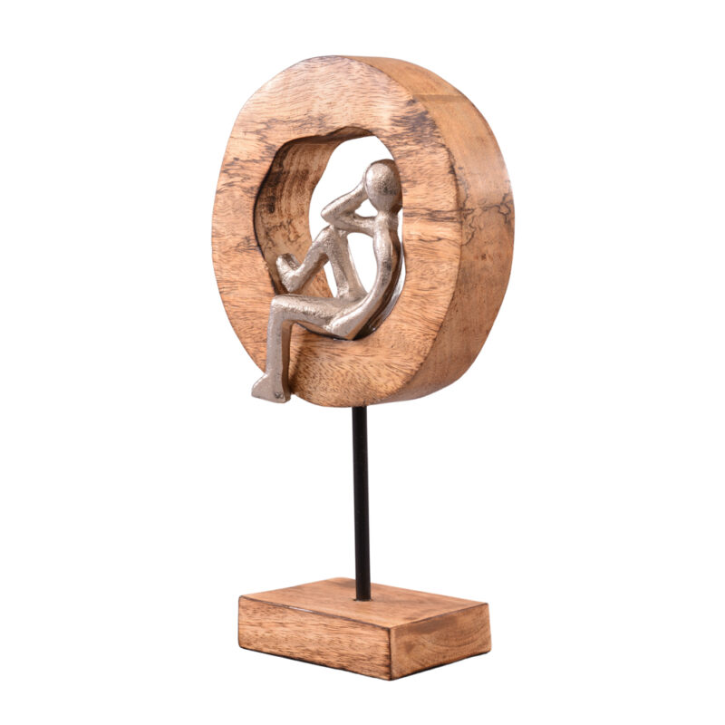 ESCULTURA  MOON  MADEIRA/PRATA 16X28.5X6CM MAD/ALUMINIO - Imagem 2