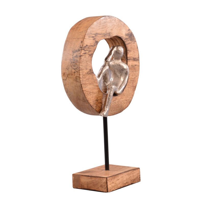 ESCULTURA  MOON  MADEIRA/PRATA 16X28.5X6CM MAD/ALUMINIO - Imagem 3