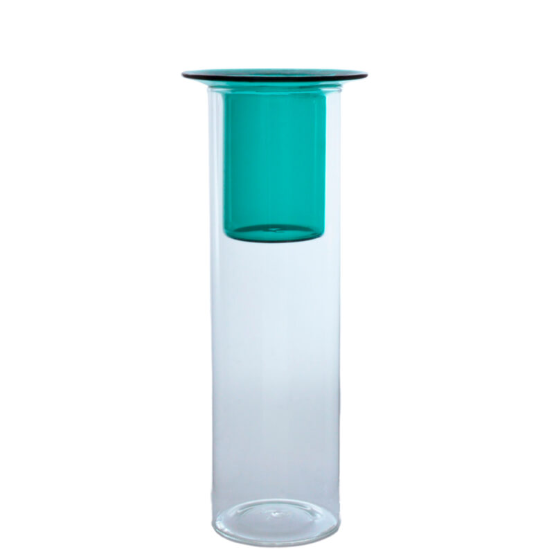 VASO MINI CARTOLA CLEAR/VERDE 10.5X30X10.5CM VIDRO