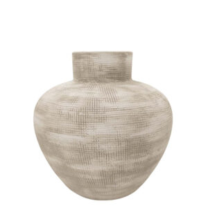 VASO CONSTANTINOPLA COM PINTURA BRANCA RUSTICA 20X20X20CM TERRACOTA